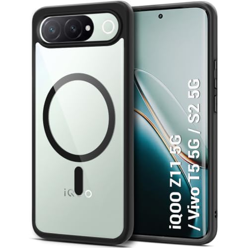 Image of TheGiftKart Hybrid Shockproof Back Cover Case for iQOO Z11 5G / Vivo T5 5G / S2 5G Compatible with MagSafe | Camera Protection Module | Hard Back Cover (PC & TPU, Transparent Clear Back, Black Sides)