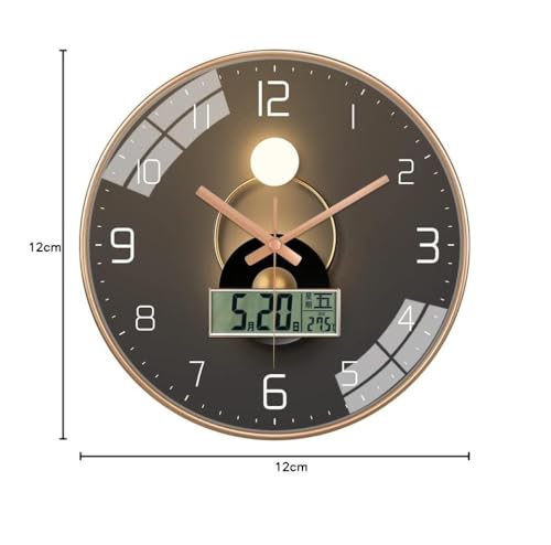 Image of Ash & Roh 12 Inch Silent Quatrz and Non-Ticking Wall Clock with Easy to Read Number and Analog Display Stylish & Decorative Design for Office, Living Room, Bedroom (Moon Digital)