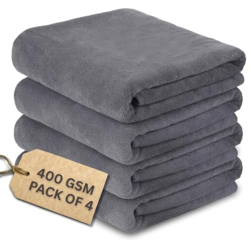 Image of Pack of 4 Microfiber Cloth for Car Drying - 60x40cm Car Cleaning Cloth 400 GSM Superior Softness, Super Water Absorbent Towel for Car, Bike and Household Cleaning - Grey