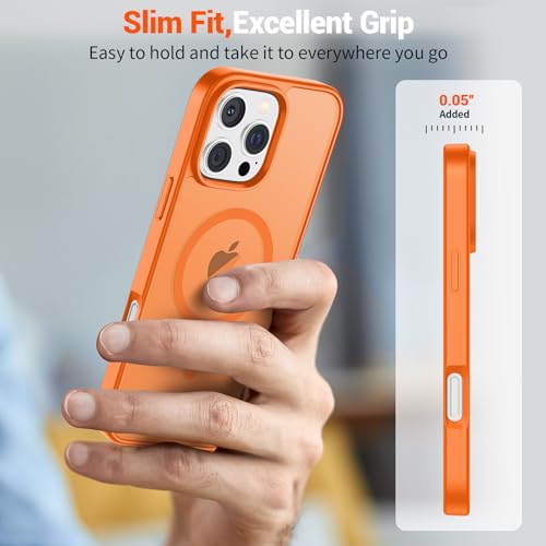Image of SUPFINE Magnetic for iPhone 16 Pro Case with Screen Protector (Compatible with MagSafe) (Military Grade Drop Protection) Translucent Matte Shockproof Phone Cover,Starry Orange