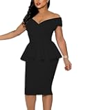 Church Dresses for Women Vintage Ruffle Peplum Wear to Work Office Business Cocktail Party Pencil Knee Dress