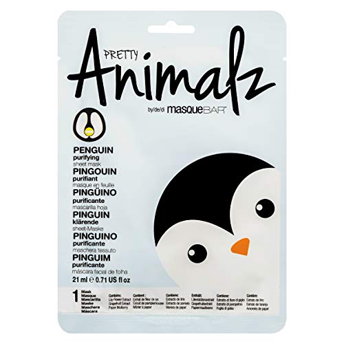 masque BAR Pretty Animalz Penguin Facial Sheet Mask (1 Pack)  Korean Beauty Skin Care Treatment  Purifies, Combats Redness, Brightens, Skin Cell Renewal  Spa Fun Face Mask Sheets Animal Characters