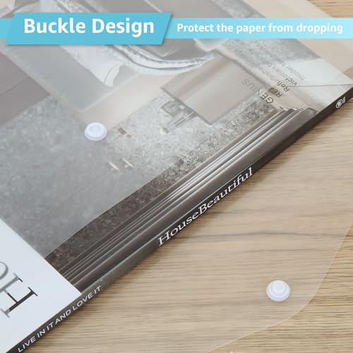 Image of CYEAH 50 Pcs Scrapbook Paper Storage with Buckle Design, 12 x 12 Inch Clear Scrapbook Paper Organizer with 60 Pcs Sticky Index Tabs, Plastic Papers Holder for Holding Scrapbooks Vinyl Files Photo