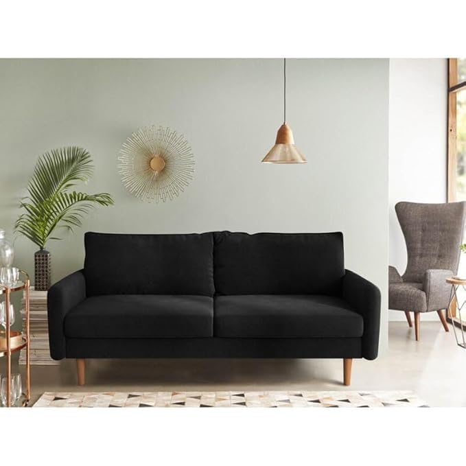 Image of Morrone Velvet Loveseat 3-Seater Sofa, Modern Upholstered Couch for Living Room, Bedroom and Office, Plush Cushion Accent Seating Furniture (Black, 3 Seater)