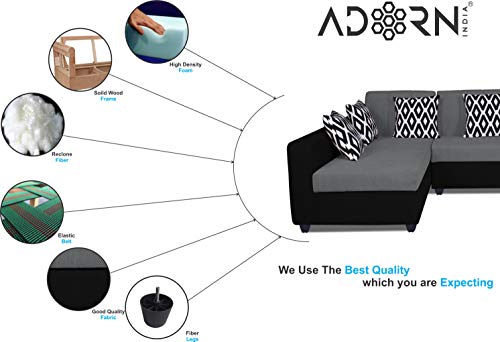 Image of Adorn India Rio Highback L Shape 6 Seater Sofa Set (Left Side Handle) (Grey & Black)
