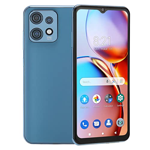 X40 6.53 インチ 4G Android 12 スマートフォン、8 コア 6GB 64GB ロック解除携帯電話、16MP 32MP、128GB をサポート、4500mAh 5G WiFi 顔ロック解除電話 (ブルー)