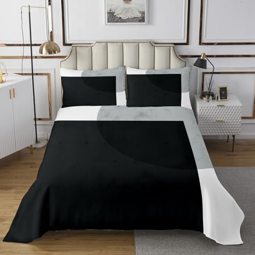 jejeloiu Coal Black and Gray Geometric Bedspread Queen Size Kids Modern Abstract Coverlet Set Teens Modern Art Quilted Coverlet Breathable Soft Lightweight Geometry Room Decor