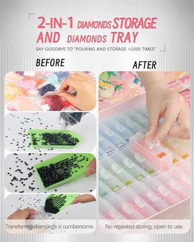 Image of forever young 45PCS Diamond Painting Storage Containers Trays | 2-in-1 design keeps diamond art beads organized. Provides bead storage and line-up, with a box package for a tidy workspace.