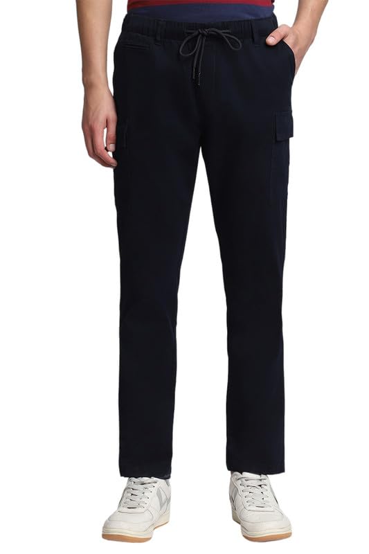 Image of Dennis Lingo Men's Cotton Lycra Full Length Solid Slim Fit Cargo Trousers