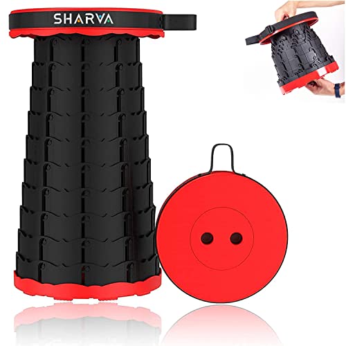 Sharva Upgraded Folding Stool Lightweight Yet More Sturdy with Load Capacity 400lbs Portable Collapsible Stool Retractable Stool for Camping Fishing Hiking (Red)