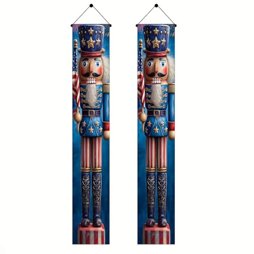 Image of BlissYard Patriotic Nutcracker Door Banner July 4th Hanging Banner Nutcracker Decor for Independence Day Porch Banner Memorial Day Door Cover for Front Porch Wall Patriotic Decorations 12x72 Inch