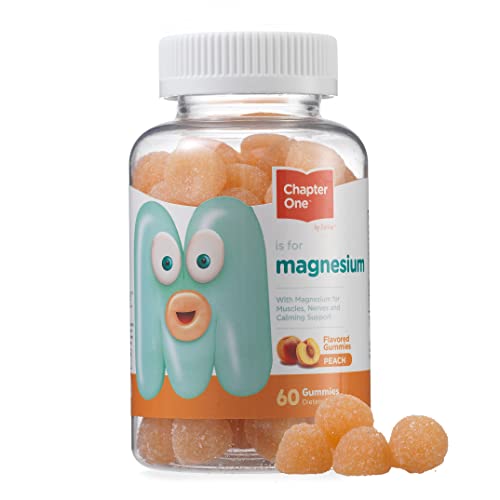 Chapter One Magnesium Gummies Peach, Great Tasting Magnesium Citrate for Kids, Calm Kids Magnesium, Magnesium Gummies for Women and Men, Certified Kosher, 60 Peach Flavored Gummies