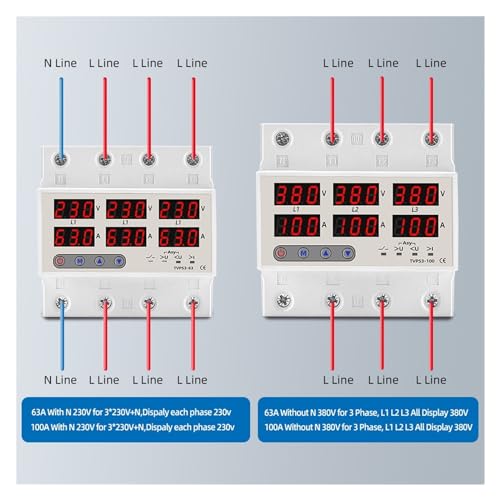 Voltmètre ampèremètre triphasé protection séquence phase surtension 63A - 5