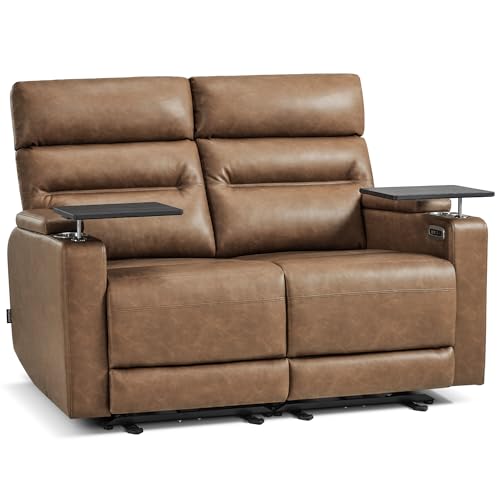 MCombo 56 Wall Hugger Power Reclining Loveseat with Armrest Storage for Small Spaces RV Loveseat Sofa with 360 Swivel Tray Table USB & Type C Ports RV01M1 (Orange 56 Width)