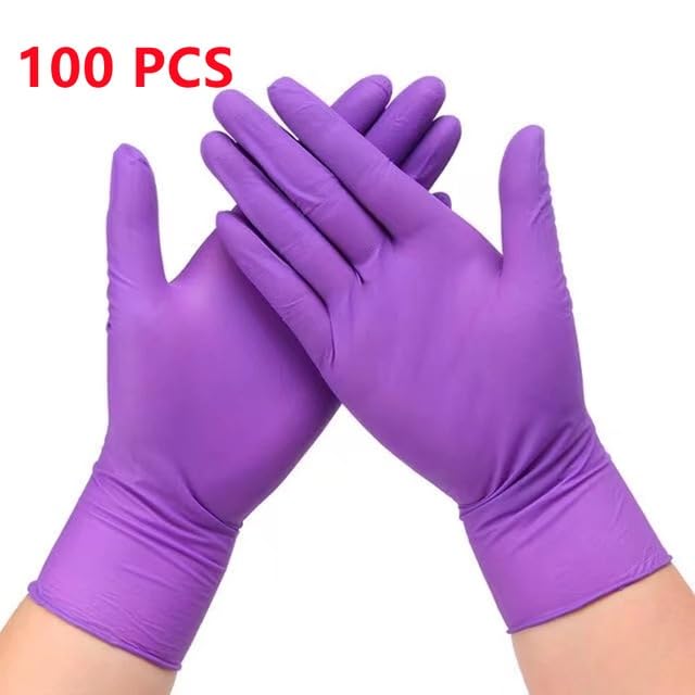 Guantes de nitrilo desechables, gruesos y duraderos, for limpieza del hogar, cocina, lavavajillas, jardinería, tatuajes, 20/50/100 unidades(Purple 100PCS,L)