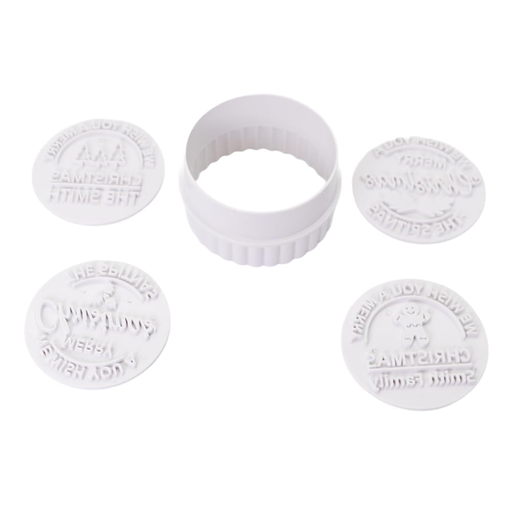 CTRLZS 4 Piece Personalized Christmas Cookie Stamp with Cutter, Custom Merry Christmas Cookies Handcrafted Gift for Baking
