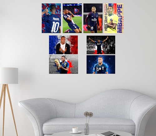 Image of Kylian Mbappe Posters - Football Posters for Wall Set of 8 300 GSM 12x8 Inch - Football Accessories - Gift for Football Lovers - Mbappe Wall Sticker - Football wallpaper - Football Stickers
