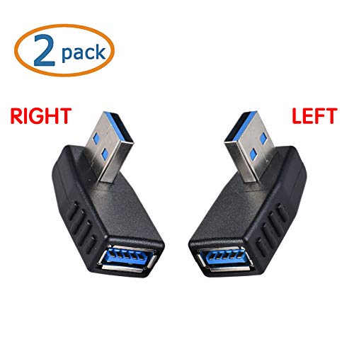 USB 3.0 Right Angle Adapter,Wuedozue 2 Pack[Left＋Right] 90 Degree USB Male to Female L Shape Extension Converter for Computer,U Disk, Mouse and More