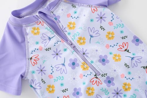 Image of AMIYAN Toddler Girls One-Piece Swimwear Short Sleeve Ruffle Swimsuit Zipper Rash Guard Bathing Suit for Little Girls 1-5Y