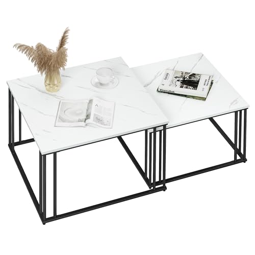 YITAHOME Moderner Couchtisch 2er-Set für Wohnzimmer, weißgraue runde Couchtische aus Holz, Cocktailtische, Beistelltisch mit stabilem Metallrahmen – Bild 4