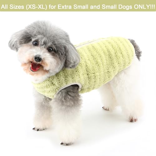 Zunea Fuzzy Hundepullover für kleine Hunde, Winterwelpenkleidung mit D-Ring-Reißverschluss, warme Fleecejacke, Mantel, gestreift, kaltes Wetter, Größe XS/S, Haustierbekleidung für Chihuahua, Yorkie,