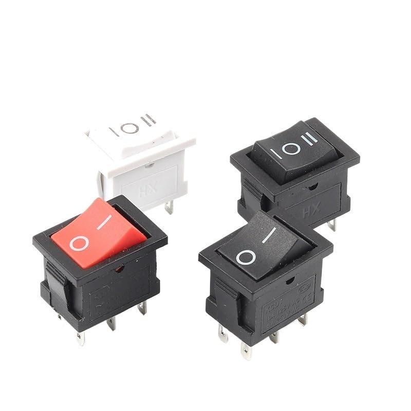 5 PCS KCD2 ON-Off-ON ON-ON Power Switch Boat 6Pin 21X15mm DPDT Black White Push Button Rocker Switch 6A/250VAC 10A/125VAC(Black ON-Off-ON)