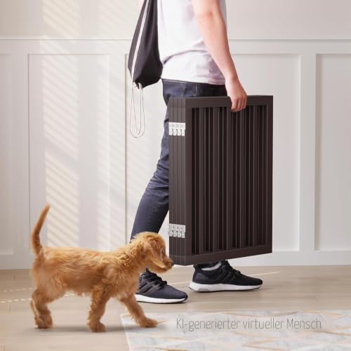 Semiocthome Hundegitter aus massivem Bambus mit 2 Ständern, freistehendes Haustiergitter für Türen und Treppen, 61 cm Höhe, 4 Paneele… – Ansicht 4