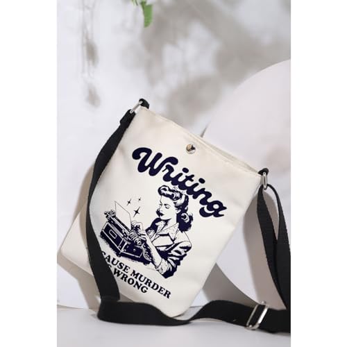 MAOFAED Author Gift, Writing Because Murder Is Wrong, Funny Typewriter Crossbody Bag for Writer4
