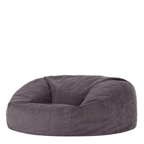 Icon Soul XXL Sitzsack Sofa für Erwachsene, Dunkelgrau, Flauschiger Cordstoff, 2 Sitzer, Bequemer Bean Bag Sofa mit Füllung, Relaxsessel, Lounge, Wohnzimmer Möbel