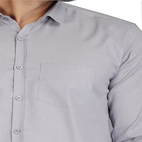 Image of Men's Solid Slim Fit Cotton Casual Shirt with Spread Collar & Full Sleeves