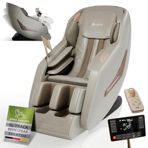 Juskys Massagesessel Paros, elektronisch mit Shiatsu, Bluetooth, Wärmefunktion, SL-Track, Zero Gravity, USB, Fernbedienung, Relaxsessel – Beige