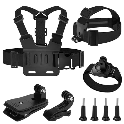 Harnais de Poitrine Support, Sangles de Caméra d'action Accessoires, Portable Bandeau de Tête, Fixation Poignet, Clip Sac à Dos, Compatible avec GoPro Hero...