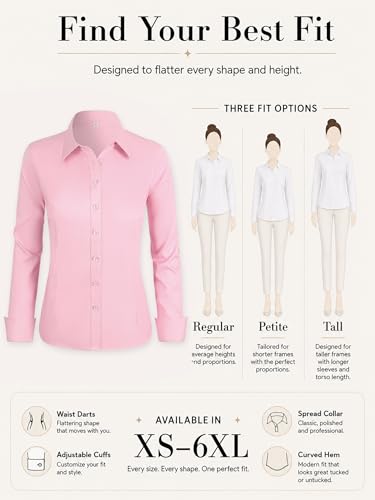 BBIBBI Shirts for Women Womens Blouses Dressy Casual Shirt Collared and Long Sleeve Work Blouse Tops & Button Down Light Pink Size XL-Petite — view 6