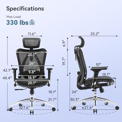 SIHOO M57 Ergonomic Office Chair with 3 Way Armrests Lumbar Support and Adjustable Headrest High Back Tilt Function Black image 4