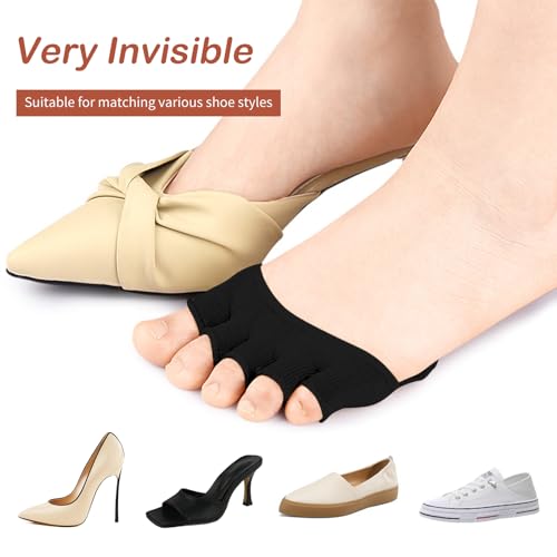 Image of Women Toe Topper Socks,Five-Toes No Show Liner Socks Ball of Foot Cushions Half Non Slip Invisible Forefoot Sock