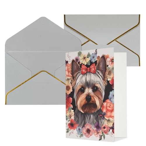 STVYUKL O[eBOJ[h CgO[̕t Thinking of You Card Yorkie ԕ Happy Birthday  ҏ 󔒂̃J[h @ 4x6