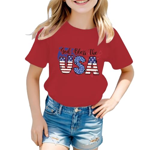 Boys Girls 4th of July American Flag Patriotic Cotton Tshirt Kids Independence Day Tops Girl Summer Short Sleeve Outfit