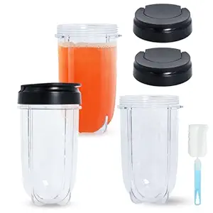MB1001 Replacement Cups with Lids Compatible with Magic Bullet 250W Blenders Juicer with Brush