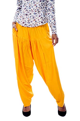 ladyline Womens Plain Yellow Rayon Salwar Pants with Pocket & Elastic Waist Closure Indian Yoga Kurti Pants