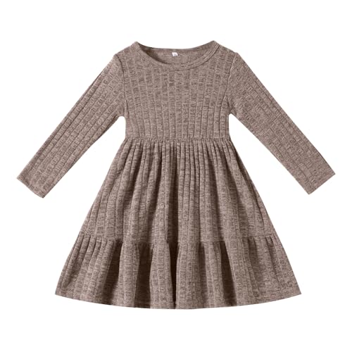 Image of Toddler Baby Girl Long Sleeve Dress Girls Knit Sweater Dresses Tiered Kids Swing Holiday Clothes Fall Winter