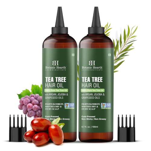 Image of Botanic Hearth Tea Tree Oil for Hair | With Argan, Jojoba & Grapeseed Oils | Soothes Itchy Scalp & Fights Dandruff | Non GMO Verified | 6.7 fl oz, Pack of 2