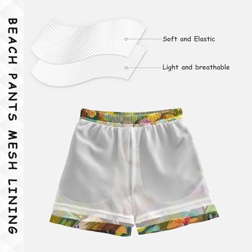 DOMIKING Sloth Floral Colorful Toddler Boys' Swim Trunks Mesh Lining Swim Shorts for Boys Beach Pool Adjustable Waist 2T4