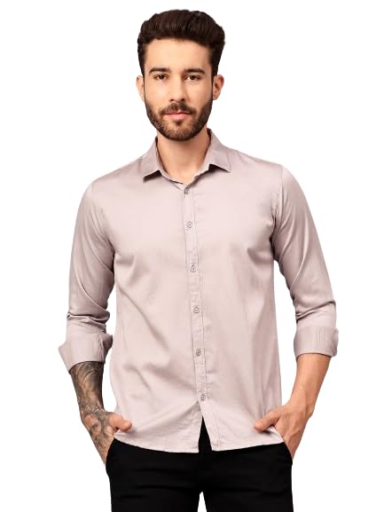 Image of FILO HEVIS Men's Solid Regular Fit Cotton Casual Shirt with Spread Collar & Full Sleeves.