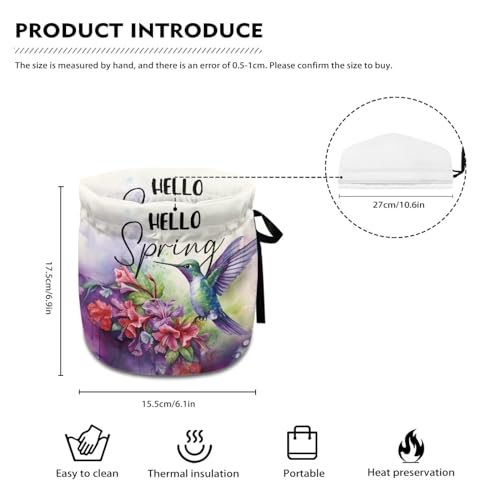 Image of Spring Hummingbird Flower Tea Pot Cozies Washable Teapot Protective Cover Insulation and Keep Warm Heat Preservation Tea Cosy Tea Kettle Quilt with Drawstring for Tea Party Decor