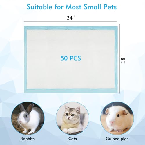 Image of Fhiny 50 PCS Rabbit Pee Pads 18 inch x 24 inch Thicken Bunny Pee Pads Disposable Super Absorbent and Leak-Proof Potty Pad for Puppy Cats Guinea Pigs Chinchillas and Other Small Animals