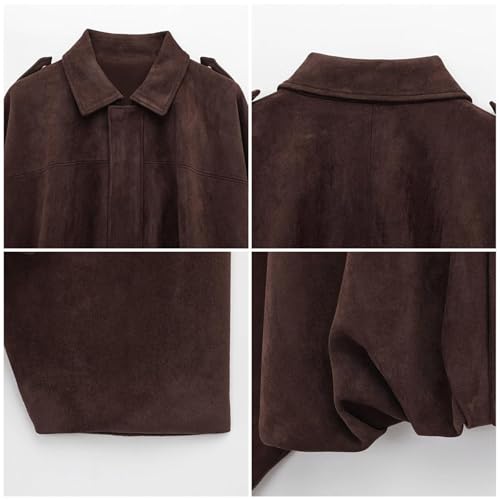 WUSENTOF Bomberjacke Damen Kurz Oversized Wildlederjacke aus weichem Kunstwildleder mit Fleece-Futter Streetwear Winterjacke Herbst Übergangszeit Kurze Warme Lederjacke Damen Suede Jacket