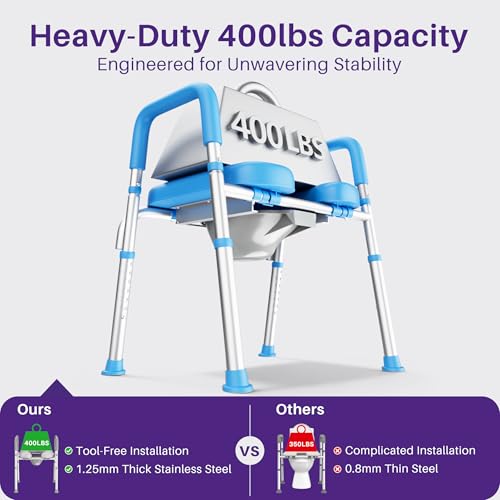 Image of KEKOY Toilet Seat Risers for Seniors, Adjustable Size, Bedside Commode | Padded Elevated with Handles, Fits Most Heights Builds,Tool Free Install,Fits Most Round Elongated Toilets for Handicap, Blue