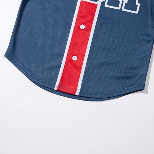 Image of 4th Of July Boys American Flag Button Up Baseball Jersey Shirt Shorts Set for 2-14 Years Kids Independence Day Outfit