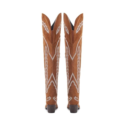 Image of olomisa Over the Knee Cowboy Boots for Women Embroidery Cowgirl Boots Chunky Heel Side Zipper Boots Thigh High Western Boots