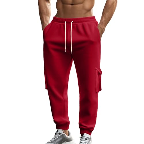 Men's Elastic Waist Pants Solid Color Drawstring Pockets Long Pants Breathable Comfort Basic Lightweight Trousers4